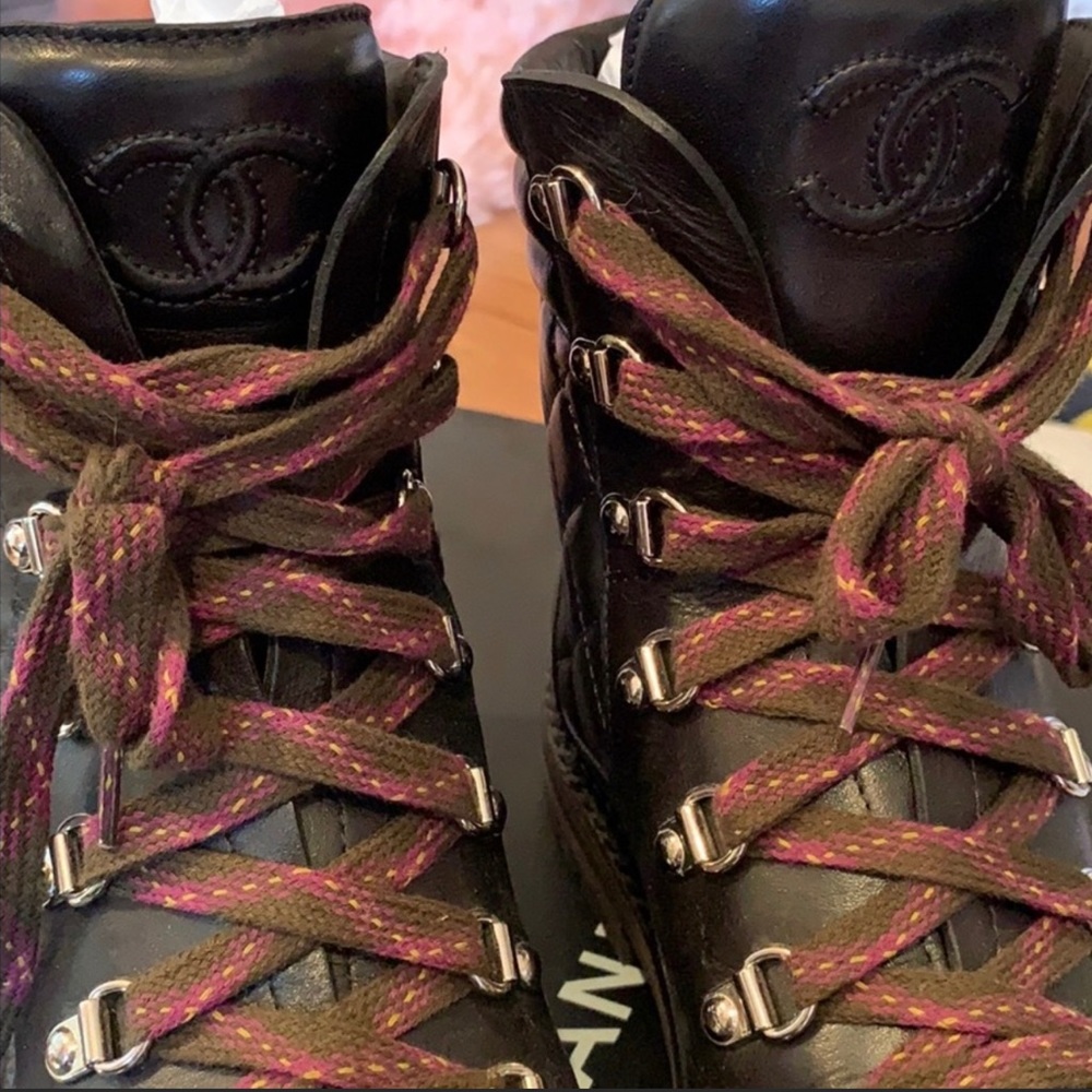 Chanel Black Boots Calfskin Lace Up